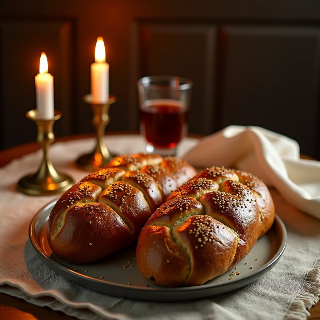 Mesa de Shabat con jalá y velas